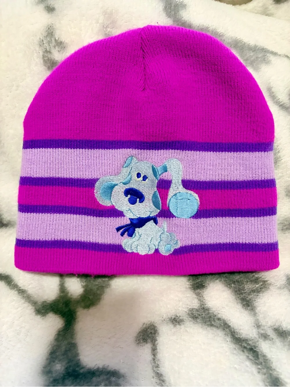 2003 VTG Blues Clues Magenta/Purple Striped Embroidered Toddler Knit Beanie/EUC - Picture 2 of 6